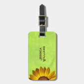 Gelbe Blumen auf Abstrakt-grüner Monogram Gepäckanhänger (Vorderseite vertikal)