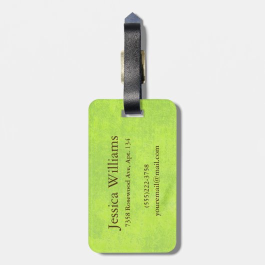 Gelbe Blumen auf Abstrakt-grüner Monogram Gepäckanhänger (Rückseite vertikal)