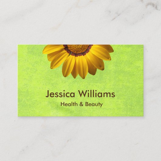 Gelbe Blumen auf Abstrakt-grüner Monogram Treuekarte (Vorderseite)