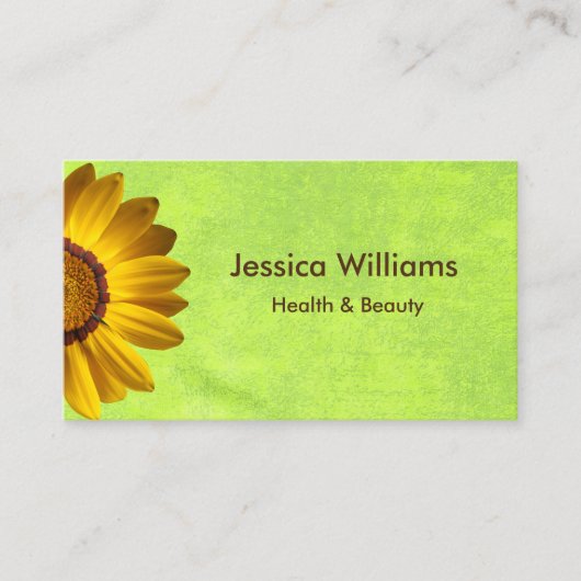 Gelbe Blumen auf Abstrakt-grüner Monogram Visitenkarte (Vorderseite)