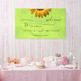 Gelbe Blumen auf Abstrakter Grüner Hochzeit Banner