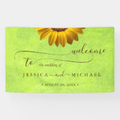 Gelbe Blumen auf Abstrakter Grüner Hochzeit Banner (Horizontal)