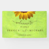 Gelbe Blumen auf Abstrakter Grüner Hochzeit Banner (Horizontal)