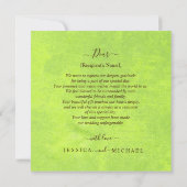 Gelbe Blumen auf Abstrakter Grüner Hochzeit Dankeskarte (Rückseite)