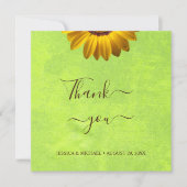 Gelbe Blumen auf Abstrakter Grüner Hochzeit Dankeskarte (Vorderseite)