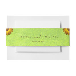 Gelbe Blumen auf Abstrakter Grüner Hochzeit Einladungsbanderole