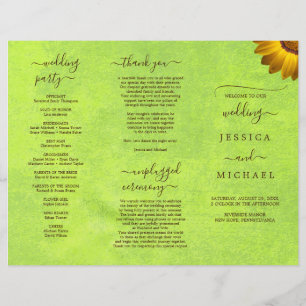 Gelbe Blumen auf Abstrakter Grüner Hochzeit Flyer