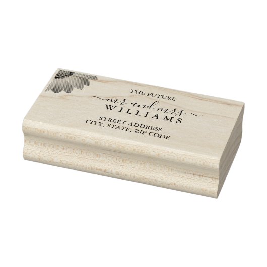 Gelbe Blumen auf Abstrakter Grüner Hochzeit Gummistempel (Stempel)