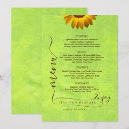 Gelbe Blumen auf Abstrakter Grüner Hochzeit Menükarte