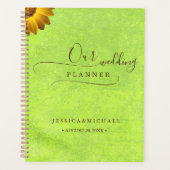 Gelbe Blumen auf Abstrakter Grüner Hochzeit Planer (Vorderseite)