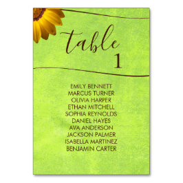 Gelbe Blumen auf Abstrakter Grüner Hochzeit Tischnummer