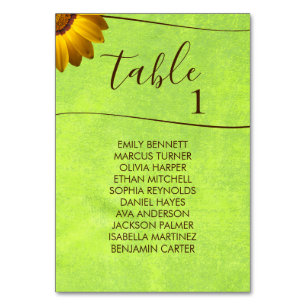 Gelbe Blumen auf Abstrakter Grüner Hochzeit Tischnummer