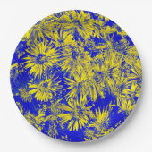 Gelbe Blumen auf blau Pappteller (Vorderseite)
