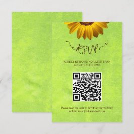 Gelbe Blumen auf der Abstrakten Green Wedding RSVP Karte