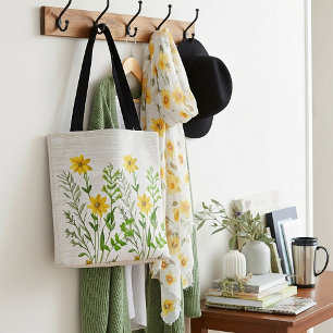 Gelbe Blumen auf Leinwand wirken Tasche