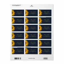 Gelbe Blumen auf Navy Blue-Hintergrund Monogram Adressaufkleber