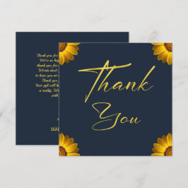 Gelbe Blumen auf Navy Blue-Hintergrund Monogram Dankeskarte