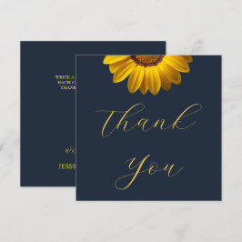 Gelbe Blumen auf Navy Blue-Hintergrund Monogram Dankeskarte