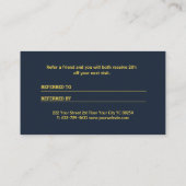 Gelbe Blumen auf Navy Blue-Hintergrund Monogram Empfehlungskarte (Rückseite)