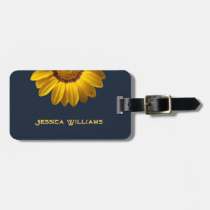 Gelbe Blumen auf Navy Blue-Hintergrund Monogram Gepäckanhänger