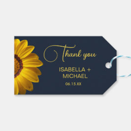 Gelbe Blumen auf Navy Blue-Hintergrund Monogram Geschenkanhänger