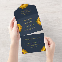 Gelbe Blumen auf Navy Blue-Hintergrund Monogram in All In One Einladung