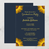 Gelbe Blumen auf Navy Blue-Hintergrund Monogram in Einladung (Vorne/Hinten)