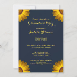 Gelbe Blumen auf Navy Blue-Hintergrund Monogram in Einladung