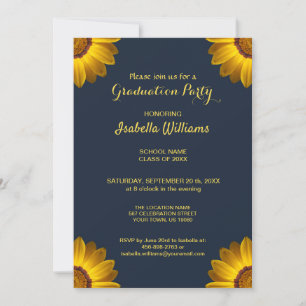 Gelbe Blumen auf Navy Blue-Hintergrund Monogram in Einladung