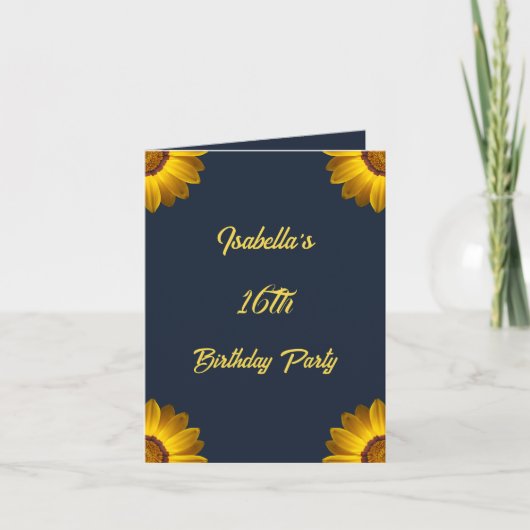 Gelbe Blumen auf Navy Blue-Hintergrund Monogram in Einladung (Vorderseite)