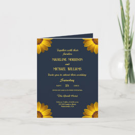 Gelbe Blumen auf Navy Blue-Hintergrund Monogram in Einladung