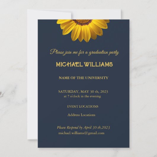 Gelbe Blumen auf Navy Blue-Hintergrund Monogram in Einladung (Vorderseite)