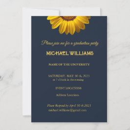 Gelbe Blumen auf Navy Blue-Hintergrund Monogram in Einladung