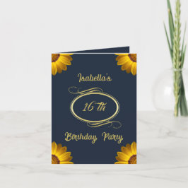 Gelbe Blumen auf Navy Blue-Hintergrund Monogram in Einladung