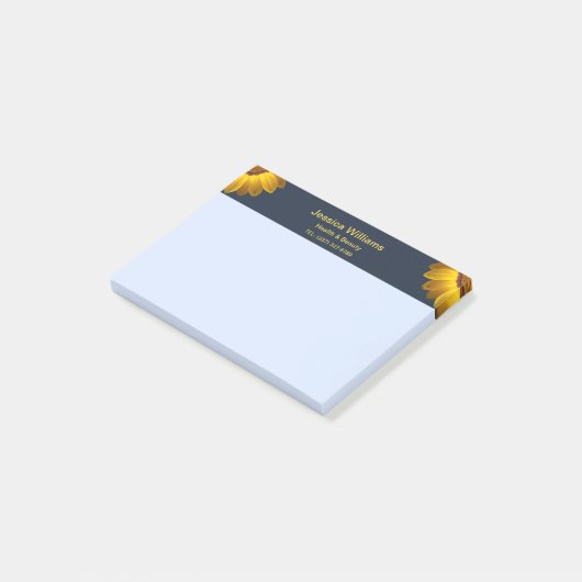 Gelbe Blumen auf Navy Blue-Hintergrund Monogram Post-it Klebezettel (angewinkelt)