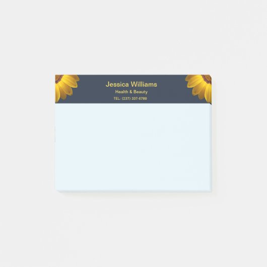 Gelbe Blumen auf Navy Blue-Hintergrund Monogram Post-it Klebezettel (Vorderseite)