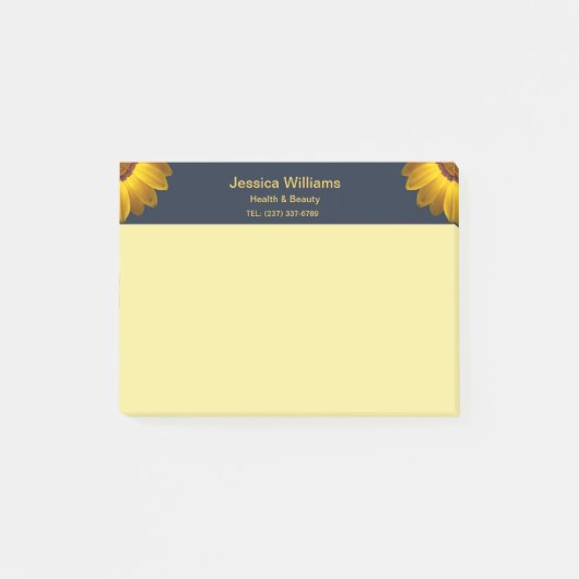 Gelbe Blumen auf Navy Blue-Hintergrund Monogram Post-it Klebezettel (Vorderseite)