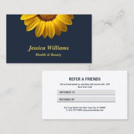 Gelbe Blumen auf Navy Blue-Hintergrund Monogram Re Empfehlungskarte