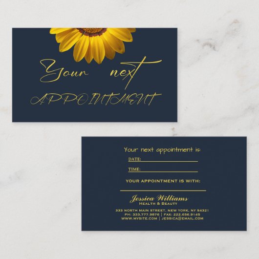 Gelbe Blumen auf Navy Blue-Hintergrund Monogram Terminkarte (Vorne/Hinten)