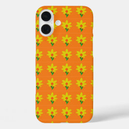 Gelbe Blumen auf Orange iPhone 16 Plus Hülle