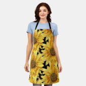 Gelbe Blumen auf schwarz überall über Printwerbung Schürze (Getragen)