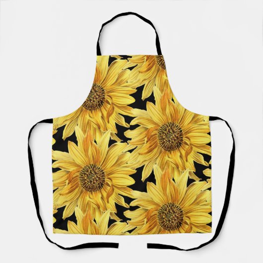 Gelbe Blumen auf schwarz überall über Printwerbung Schürze (Vorderseite)