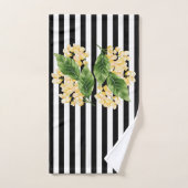 Gelbe Blumen auf schwarz-weißen Streifen Badhandtuch Set (Handtuch)