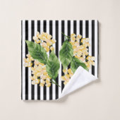 Gelbe Blumen auf schwarz-weißen Streifen Badhandtuch Set (Waschlappen)