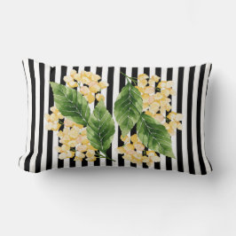 Gelbe Blumen auf schwarz-weißen Streifen Lendenkissen