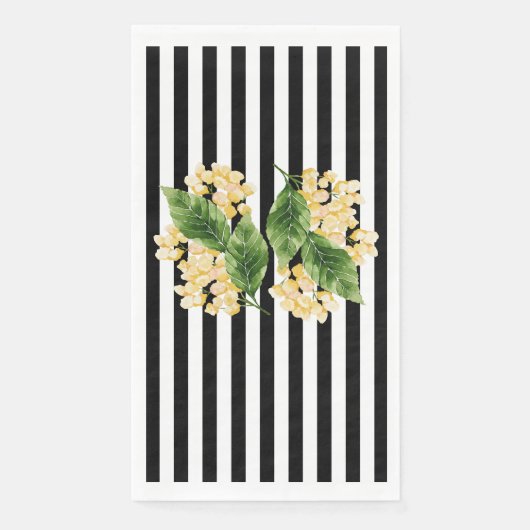 Gelbe Blumen auf schwarz-weißen Streifen Serviette (Vorderseite)