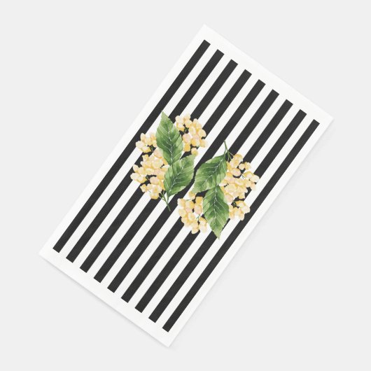 Gelbe Blumen auf schwarz-weißen Streifen Serviette (Ecke)