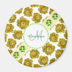 Gelbe Blumen auf weißen, grünen Edelsteinen und Pe Magnet