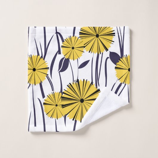 Gelbe Blumen Badhandtuch Set (Waschlappen)