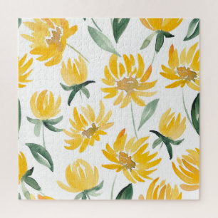 Gelbe Blumen Blatt Sommer Muster Puzzle